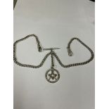 Antique silver double Albert watch chain with Masonic fob . 18.5 inches long