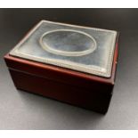 Carrs of Sheffield Sterling Silver and Wood Trinket Box. Silver layer on lid. Velvet-like soft