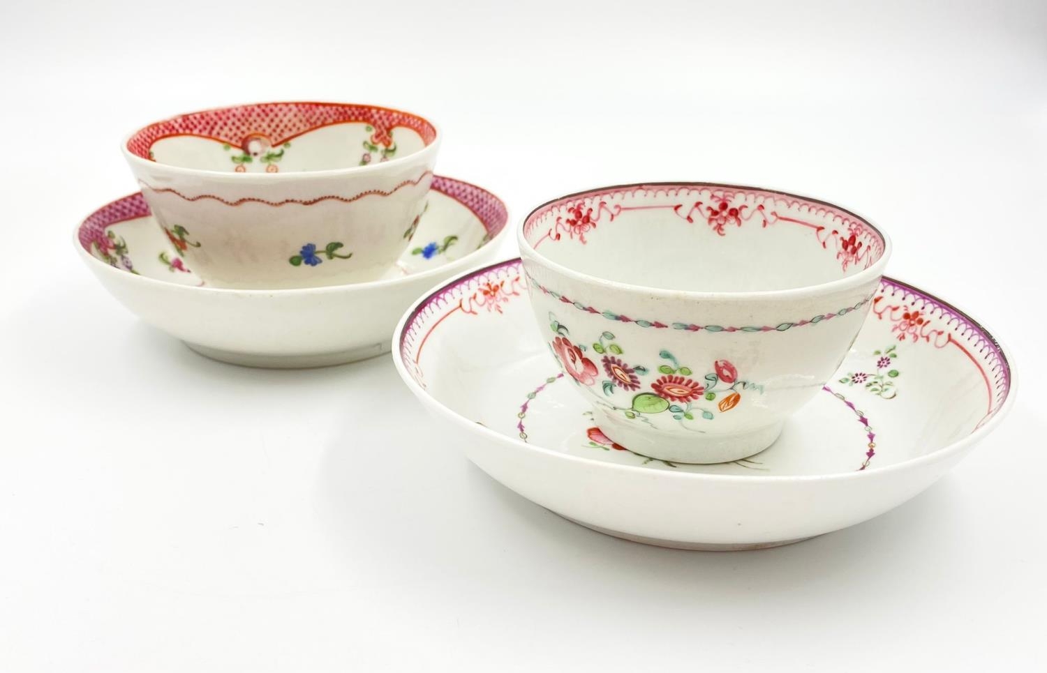 Two Antique New Hall Floral Tea bowls and Saucers. Pattern 173, circa 1790 and Pattern 353, circa - Image 6 of 10