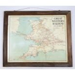 A 1930s Metal Map of The Great Western Railway System in England and Wales. In wood frame. 67 x
