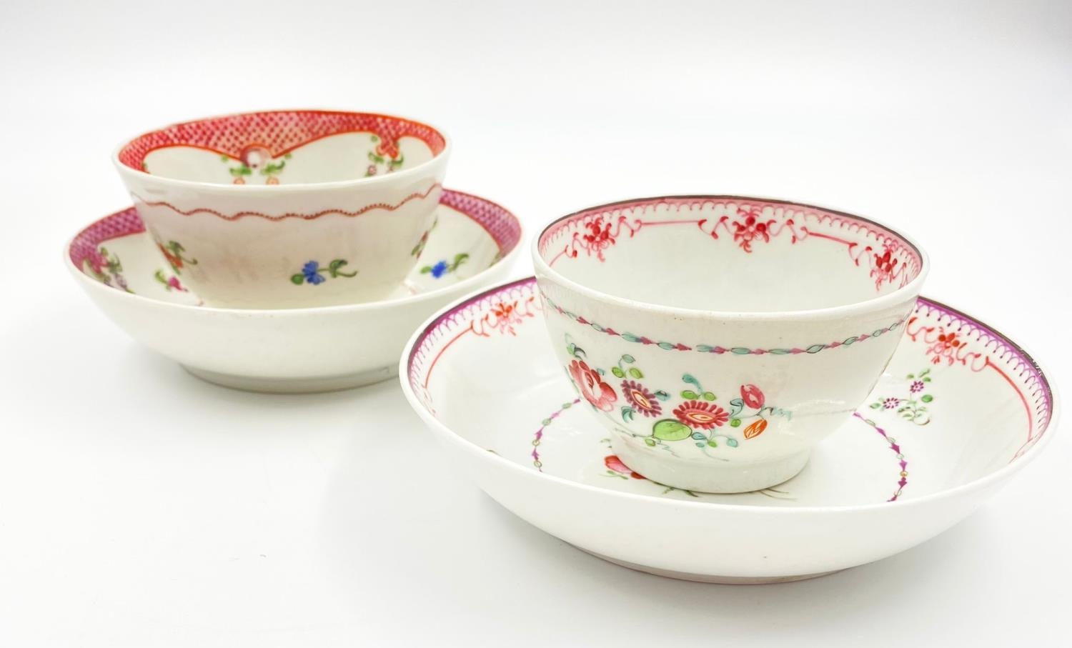 Two Antique New Hall Floral Tea bowls and Saucers. Pattern 173, circa 1790 and Pattern 353, circa - Image 5 of 10