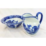 Antique Victoria Ware Wash Bowl and Jug. Ironstone flow blue decoration. Bowl 31cm diameter. Jug