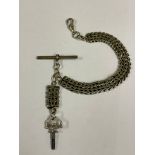 Vintage silver chatelaine watch fob chain & key