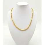 A 22k Yellow Gold Link Necklace with Hollow Bar-Pipe Link Connectors. 45cm. 15.3g