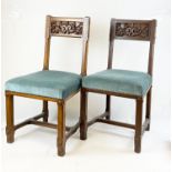 Two Victorian Mahogany Dining Chairs. Open back with hand-carved decoration. Cushions have been