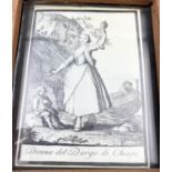 A Vintage Print of Donna Del Borgo di Chiaja. In frame - 16 x 18cm.