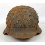 WW2 German M42 Helmet in Normandy Cam and Chicken Wire. No Liner.