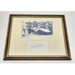 Three Time Formula 1 Champion Jack Brabham Autograph and Picture Piece. In frame - 34 x 29cm.