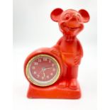 A Very Rare West German Red Rubber Mickey Mouse Alarm Clock. In working order. 10 x 16cm. Dial -