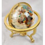 A Mother of Pearl, Gemstone and Gilt World Spinning Globe. Excellent condition. Globe -22cm