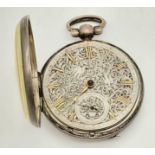 A Rare Antique Verge Chronograph Pocket Watch. JH hallmark on case. Intricate engraving work on