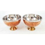 A Pair of Courvoisier Brass Ice Bowls. Silver plate interior with Napoleon silhouette etched.