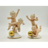 Two Antique German Thuringia Carl Scheidig Porcelain Children Playing Figurines. Both have the Eagle