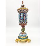 Antique Russian Silver Gilt and Enamel Ceremonial lidded drinking vessel. Intricate Cloisonné enamel