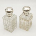 An Antique Pair of Silver and Lead-Crystal Glass Perfume Bottles or Small Decanters. Hallmarks of