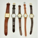 A Selection of Five Ladies Wrist Watches. All leather straps. Includes an Accurist and a Lotus. As