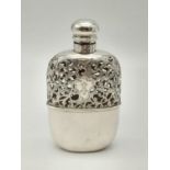 An Antique Alvin Sterling Silver Flask Cup and Overlay. Glass flask interior. Cap works well.