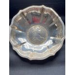 Austrian SILVER bonbon dish with Viennese silver markings and silver coin detail to base. 72