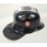 3rd Reich Fire Service Helmet with leather nape protector. Very good condition all around.