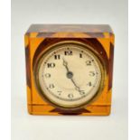A Vintage Art Deco Amber Desk Clock. As found - Needs key. 7 x 7cm