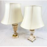 TWO MARBLE BASED TABLE LAMPS, ONE WITH CLAW FEET AND THE OTHER A SOLID MARBLE BASE. BOTH COME WITH