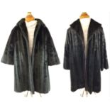 Two Vintage Black Midi-Length Faux Fur Coats. Good condition for age.