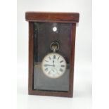 An Antique Bedroom Pocket Watch Wood and Glass Stand with Oversized Pocket Watch Inside - In working