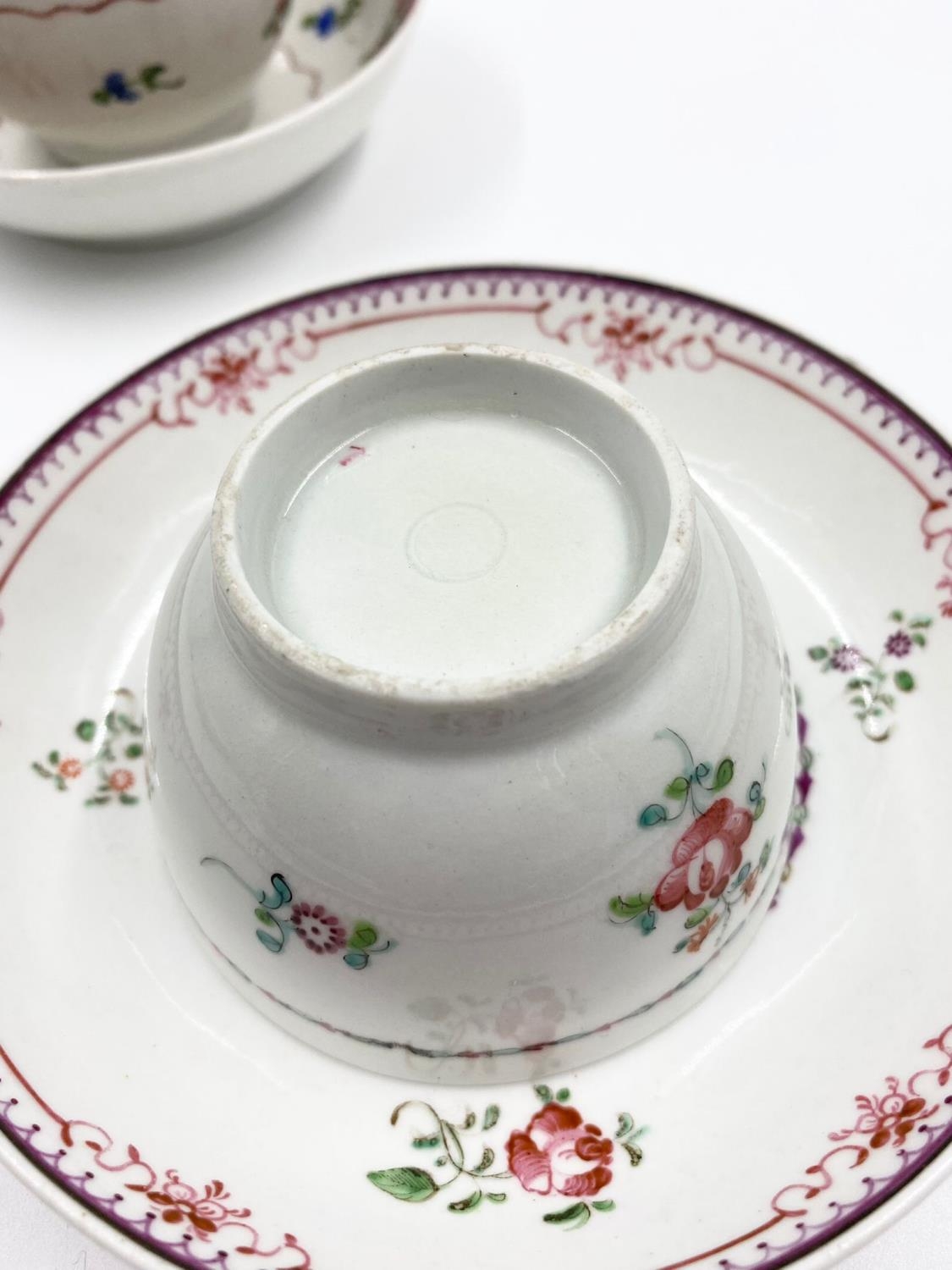 Two Antique New Hall Floral Tea bowls and Saucers. Pattern 173, circa 1790 and Pattern 353, circa - Image 9 of 10