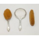 An Antique Karl Hohmann Dressing Table Set. Marked 835 Silver. German Made. Mirror - 25cm. Hairbrush