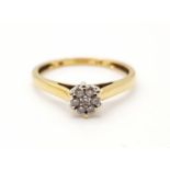 18CT YELLOW GOLD DIAMOND CLUSTER RING 0.15CT WEIGHS 3G SIZE R