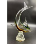 A Vintage Murano Swordfish Glass Figurine. Shades of green and amber throughout. Tip of Bill is