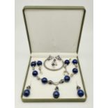 A large beaded (20 mm) lapis lazuli and Tibetan silver extensive set, consisting of a necklace,
