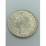 SILVER MORGAN DOLLAR USA 1921 Philadelphia mint. BRILLIANTCONDITION.