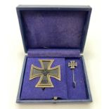 WW2 Cased German Iron Cross 1st Class & Lapel Pin. The full size medal is of 3 part construction
