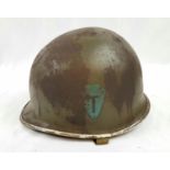 WW2 US 36th Infantry Division Fixed Bale Front Seam M1 Helmet. The liner was make by Capac.