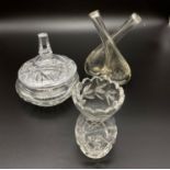 3 GLASS ORNAMENTS, HEIGHT RANGE BETWEEN 10CM AND 14CM