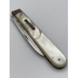 Antique SILVER bladed fruit knife with mother of pearl handle and having clear hallmark for John