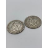 Two World War II silver half crowns ,1942 &1943 in very fine/extra fine condition.