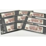 Nine Vintage Ten Shilling Bank of England Notes. Uncirculated in protective plastic wallets.