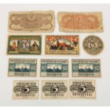 9 German Notgeld (emergency money ) notes + 2 Polish WW2 notes.