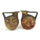 Two Grotesque Gothic Face - Martin Ware-Esque Jugs. As found. 18cm tall