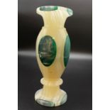 A Multi-Coloured Onyx Small Vase. Small chip damage at top rim. As found. 20cm tall.