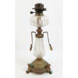 A Rare Antique Victorian Hinks No.2 Duplex Oil Lamp. Glass and ornate brass decoration. 58cm tall.