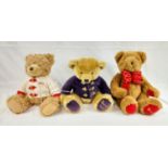 Three Harrod's Teddy bears. From 2000, 2016 and a bow tie version. 40cm tall. Very good condition.