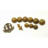 A Selection of Vintage Military Jacket Buttons and Badges.