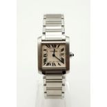 A Cartier Tank Francaise Ladies Watch. Stainless steel strap and case -23 x 28mm. White dial. Quartz