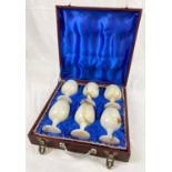 Six Vintage Indian Hand-Crafted Onyx Goblets. Comes in original presentation case. Small chip on one