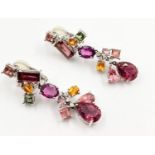 An 18K White Gold Multi-Coloured Tourmaline and Peridot Pair of Drop Earrings. 16.23g
