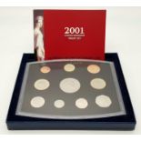 The Royal Mint 2001 United Kingdom Proof Coin Set. 10 coins in total including the £5 young Queen