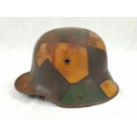 WW1 Imperial German M16 Stahlhelm Helmet in Jigsaw Camouflage. Found in a Belgian Barn. Alas the